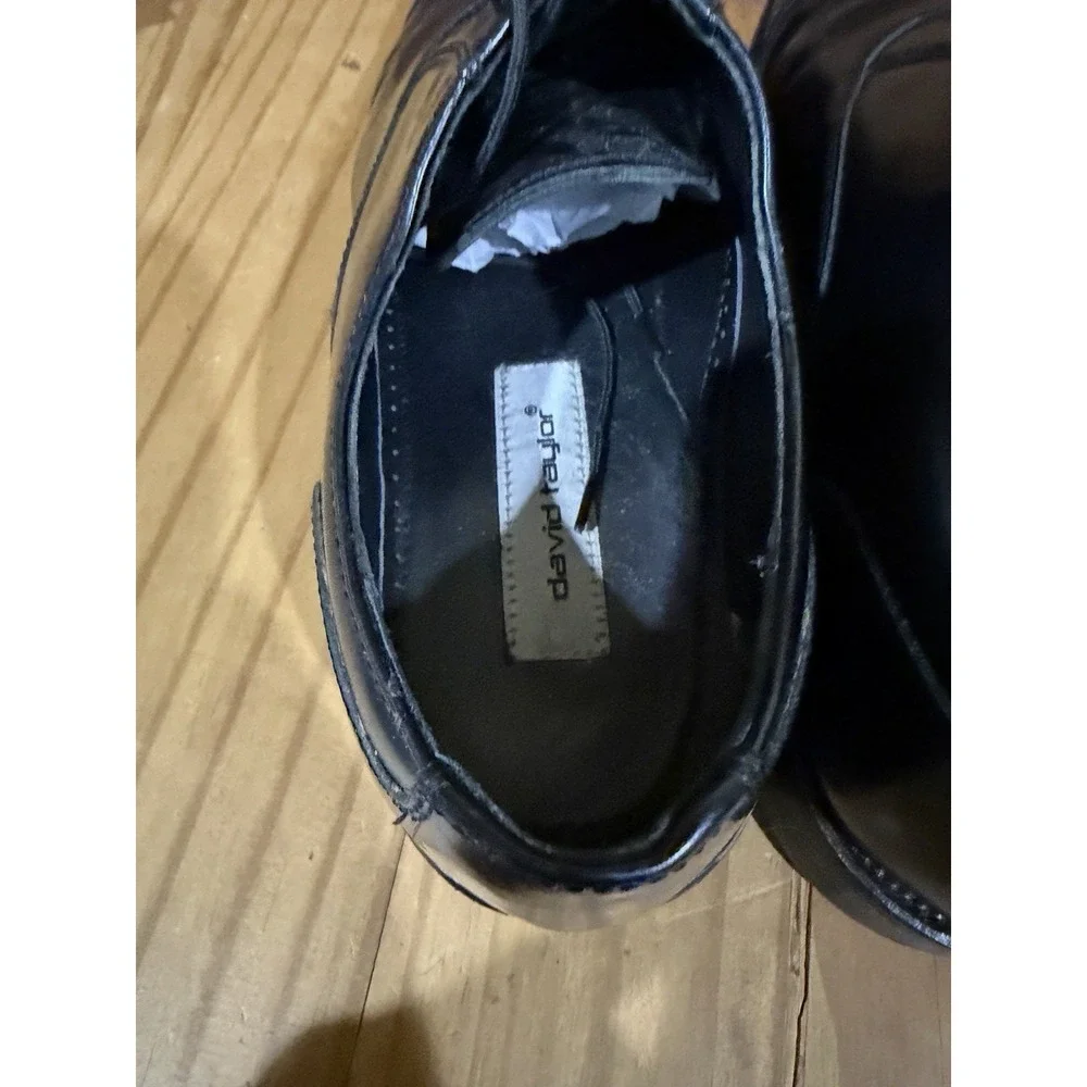 David Taylor 10.5 M Loafers‎ Black Leather Oxfords Round Toe Slip On Shoes